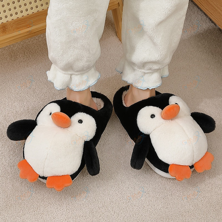 Cute Penguin Home Cotton Shoes Warm Indoor Kids Soft Non-slip Fur Slippers