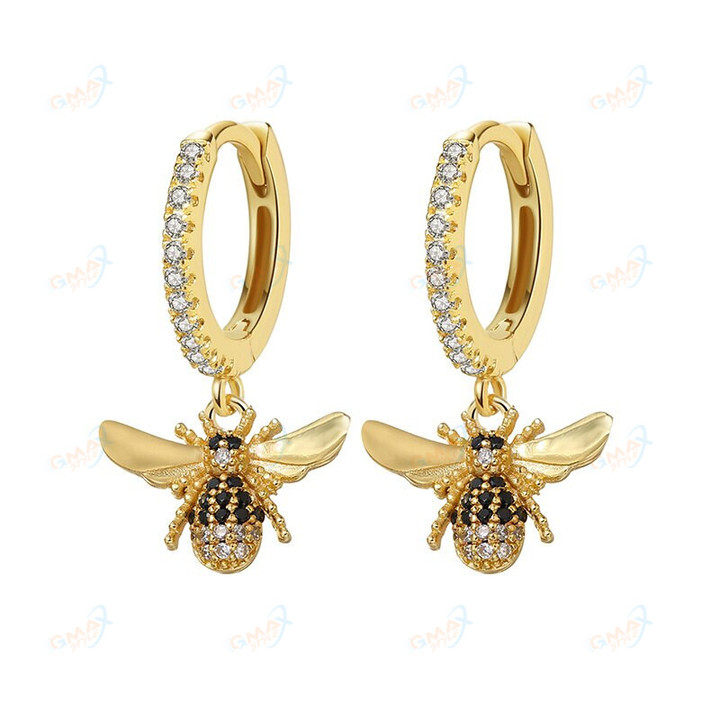 Copper Women Fashion Earrings Bee Crystal Charms Hoop Earrings Birthday Gift For Girls Korean Jewelry