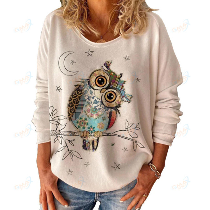 OWL Tees Female Oversized t-Shirt Casual Harajuku Cute Owl Printed Tshirts