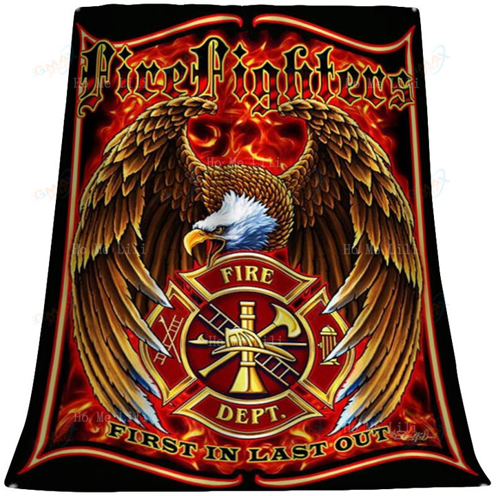 Firefighters Eagle First In Last Out Fire Rescue Metal Signs Style Flannel Blanket By Ho Me Lili For Sofa Office Travel Applicab