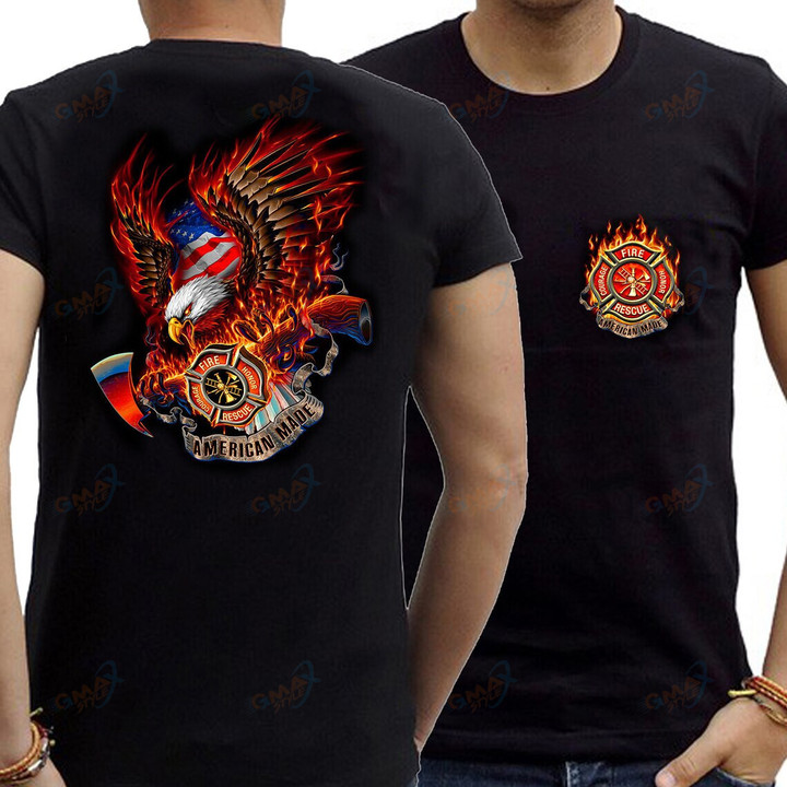 Patriotic Fire Eagle Fire Department Badge Firefighter Gift T-Shirt 100% Cotton O-Neck Summer Short Sleeve Casual Mens T-shirt