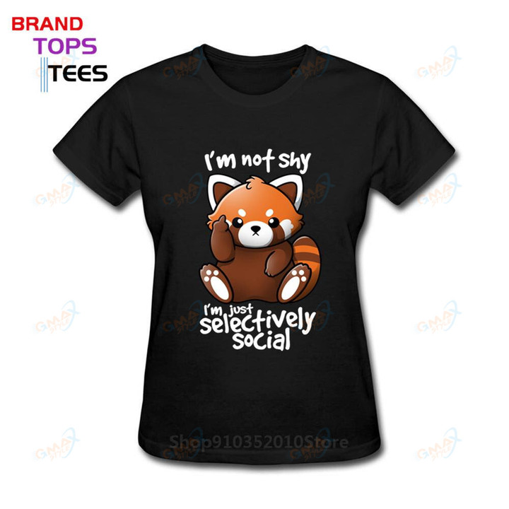 Kawaii shy red panda T shirt women Funny selectively social T-shirt