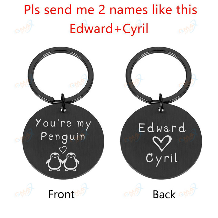 Couple Keychain Personalized Name You're My Penguin Engraved Customized Keychains Valentines Day Gifts for Boyfriend Keyrings