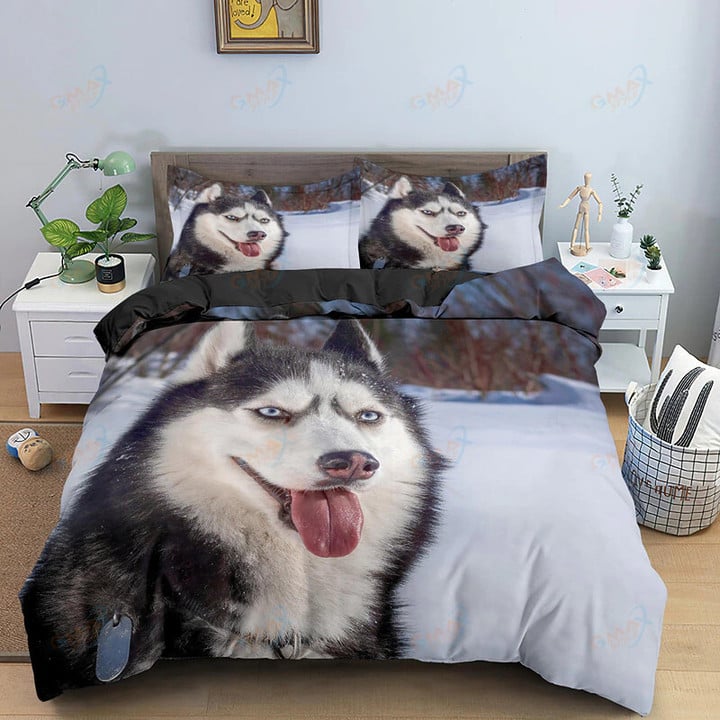 Dog Funny Husky Bedding Set 3D Animal Cool Duvet Cover Sets Fashion Modern Luxury Comforter Covers Twin Queen King Single Size