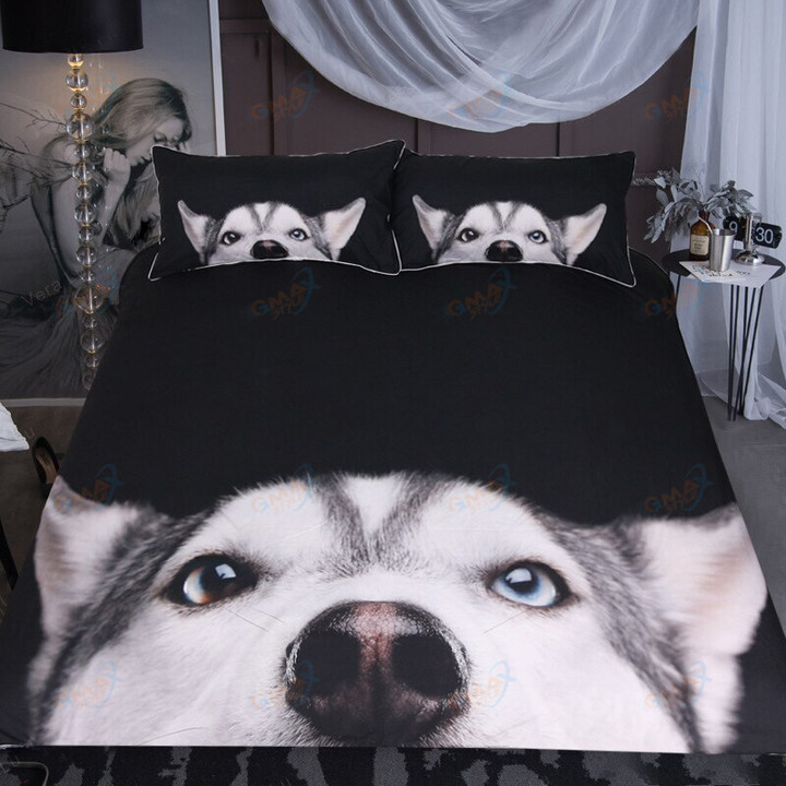 Siberian Husky Pattern Quilt Cover with 2 Pillowcase Fashion Bedding 3 Piece Set 3D Printing Available Size Bed Duvet Cover