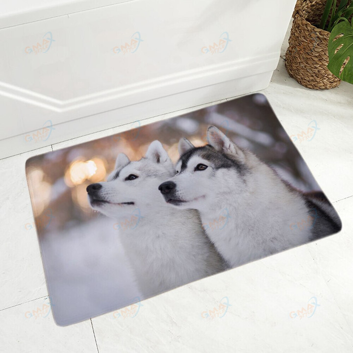 Soft Flannel Doormat Decor Siberian Husky Dog Door Mat Non-Slip Hallway Floor Mat Pet Animal Rug Carpet for Dining Room Bedroom
