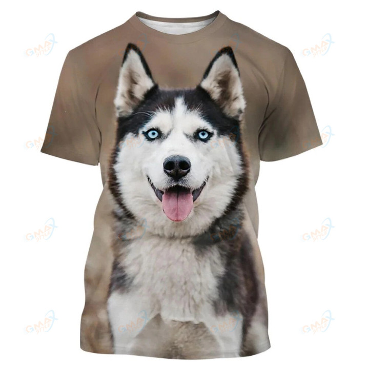 Summer Funny Pet Dog Husky 3D Print Men's T-shirt Fashion Unisex Casual Harajuku Street Style Round Neck Short-sleeved T-shirts