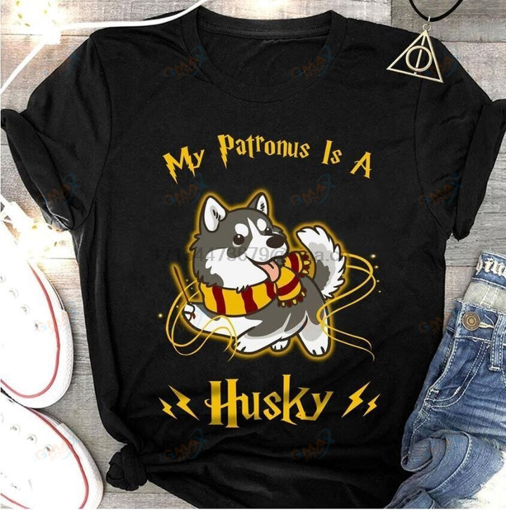 My Patronus Is a Husky T Shirt Black Cotton Men Cartoon t shirt men Unisex New Fashion tshirt free shipping funny tops
