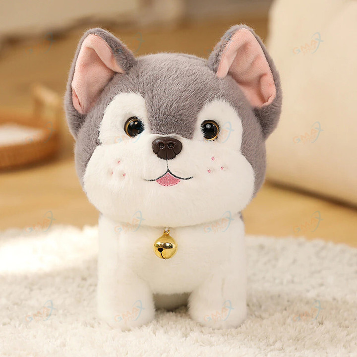 25cm Kawaii Husky Dog Figure Cute Cartoon Bell Puppy Plush Toy Kids Birthday Gift Baby Soothing Sled Dog Doll Home Decor