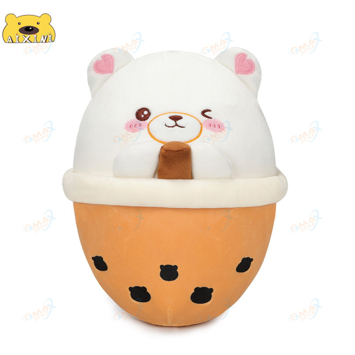 Boba Plushie Kawaii Panda/Axolotl/Corgi Bubble Tea Soft Plushy Doll Cartoon Hugging Plush Toy Gift for Kid