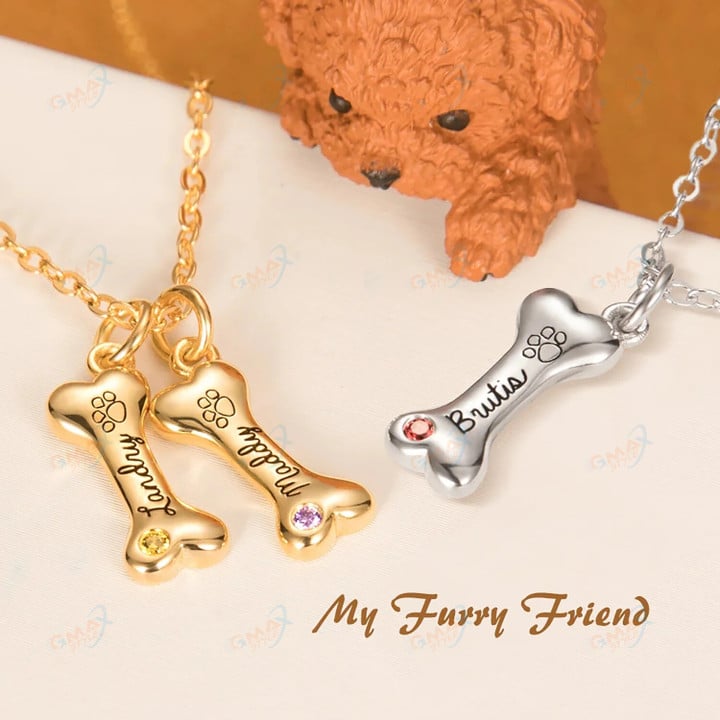 Customized Exquisite Name Dog Bone Necklace Carved Pet Name Bone Pendant Personalized 925 Sterling Silver Gift for Women Jewelry