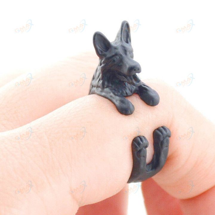 Funny Black German Shepherd & Blue Heeler Dog Wrap Ring Men Adorable Animal Fing Rings For Girls Party Gift