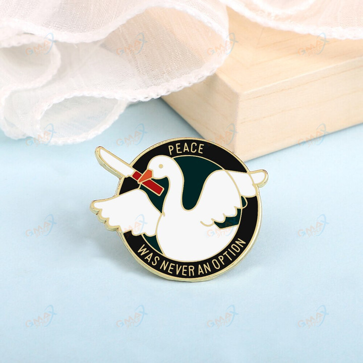 Cartoon White Goose with Knife Brooches Clothes Lapel Pins Cute Assassin Duck Round Badges Flying Animal in Wings Enamel Jewelry