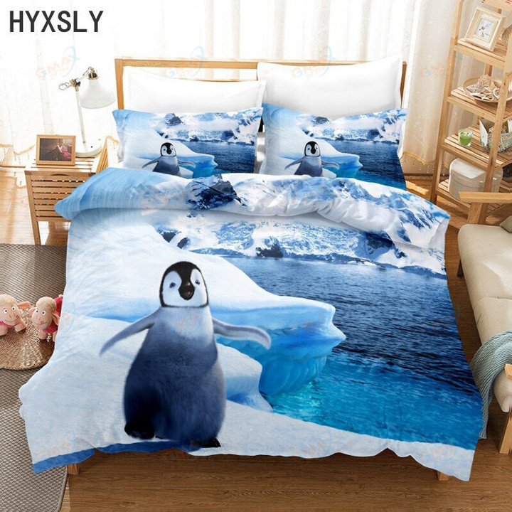 Cute Penguin Printing Bedding Sets Animal 3D Duvet Cover Luxury No Sheet Queen King Single Double Bed Linen For Kids Boy Girls