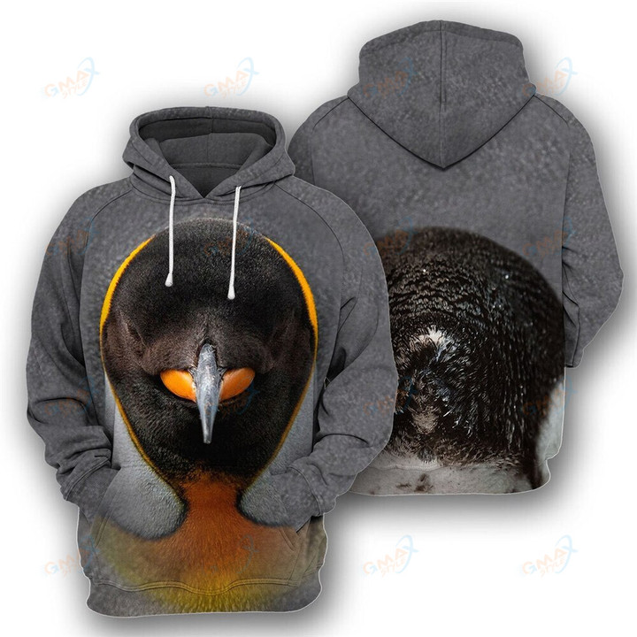 Animal Hoodies Wildlife Penguin Front Back 3D Printed Hoodie Pocket Zip Coats Adult Teens Jacket Tops Sweatshirt