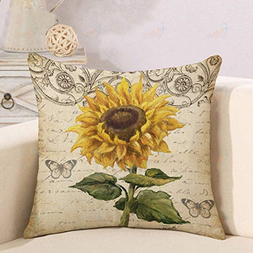 Nordic Sunflower Print Linen Pillowcase Living Room Sofa Cushion Cover 40*40 Home Decoration Pillowcase 60*60 50*50 Customizable