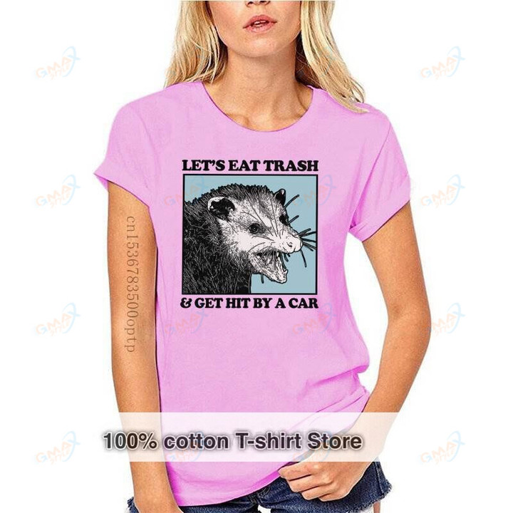 New Funny Let's Eat Trash Get Hit By A Car T Shirt Men Cotton possum lovers Tee Tops Short Sleeved Printed Raccoon Tshirt