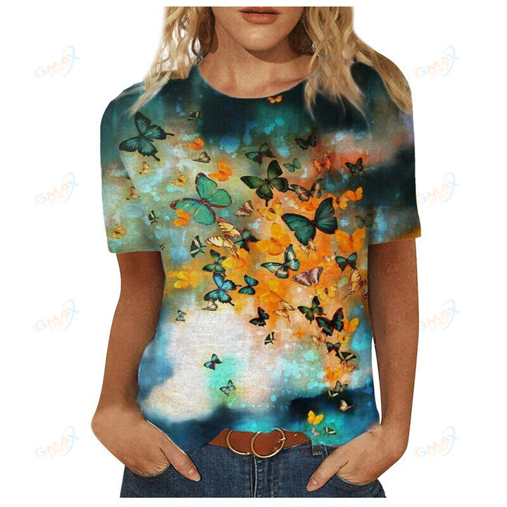 Women 3D Landscape Painting Positioning Sunflower Print T Shirt New Summer Vintage Casual Short Sleeve