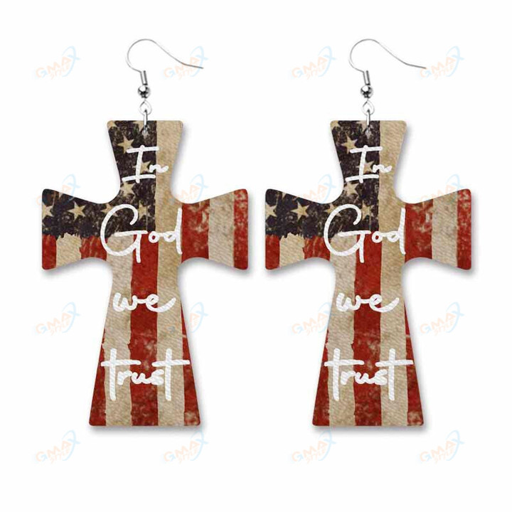 Hot Star Stripe Flag Sunflower American Independence Day Earrings Cross Parade Decorative Leather Earrings Ornaments