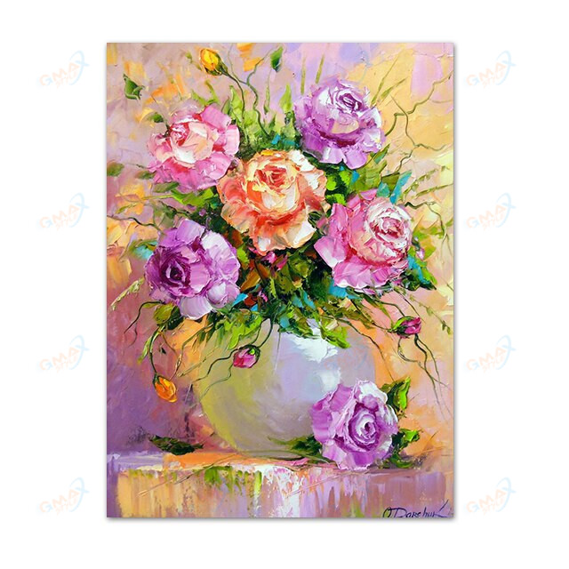 Abstract Sunflowers and Roses Canvas Oil Painting Prints Posters Nordic Flowers Wall Art Pictures Mural Home Living Room Decor