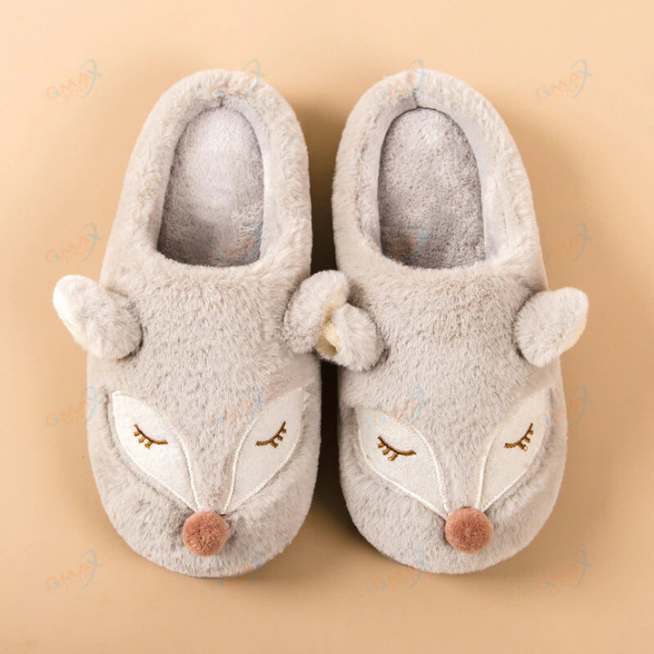Cute Animal Fox Winter Fur Home Slippers Women's Warm Cotton Slippers Furry Slides for Women 3rd