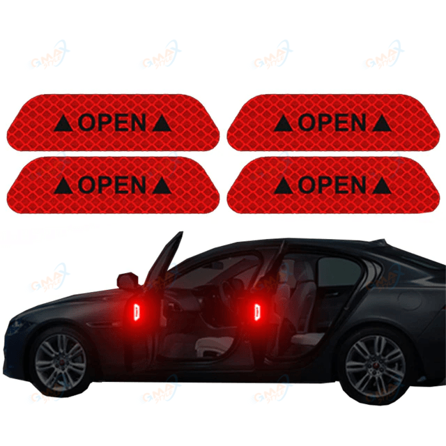 4PCS/Set Car Door Stickers Universal Safety Warning Mark OPEN High Reflective Tape