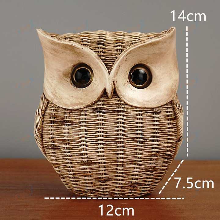 Statues Sculptures Decorative Owl Resin Living Room Ornaments Home Modern Figurines For Interior Home Decor Craft Weaving Rattan