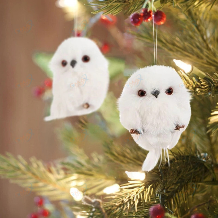 2PCS Christmas Ornaments Cute Owl Hanging Gift Simulation Animal Xmas Tree Decoration Pendant Home Holiday Party
