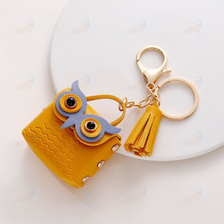 Animal Creative Leather Owl Coin Purse Keychain Trend Car Key Pendant Cute Bag Small Ornament Key Chains for Women Purses