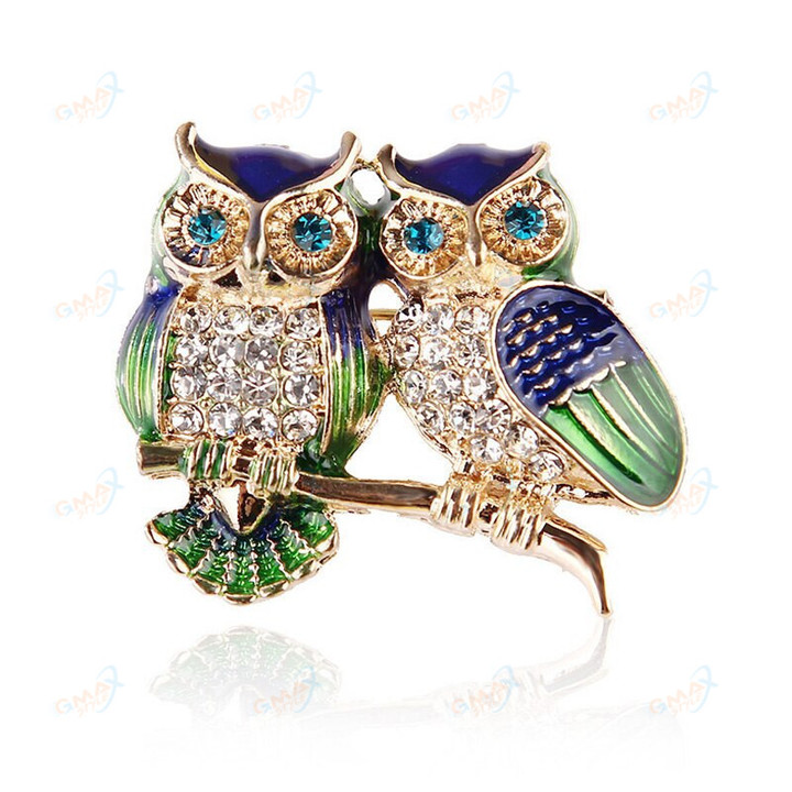 New Owl Brooch Alloy Animal Rhinestones Enamel Lapel Pins For Women Men Clothes Scarf Buckle Collar Jewelry Pins
