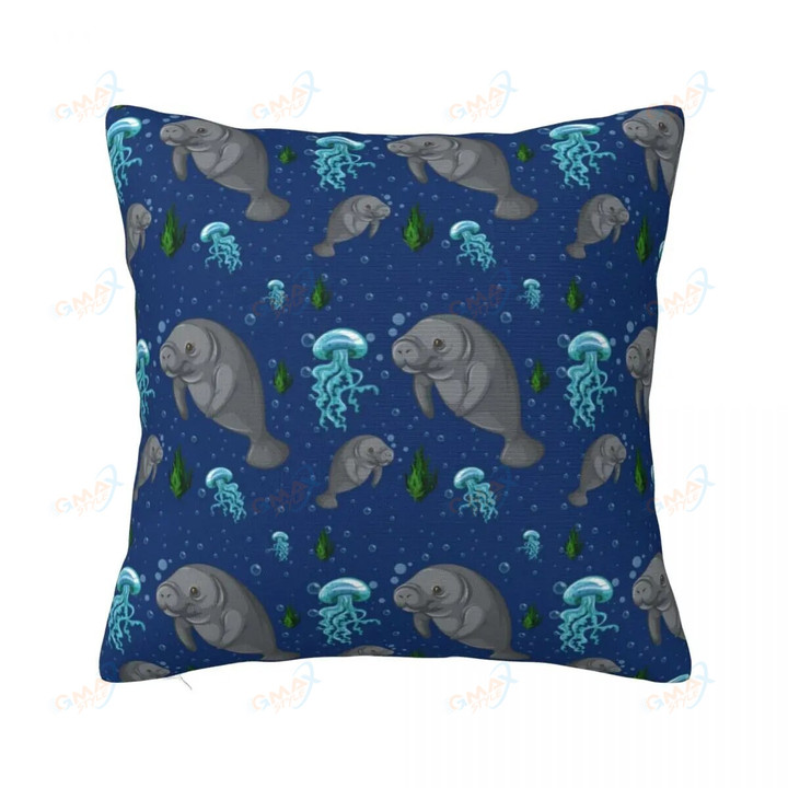 Manatee With Mushrooms Pattern Pillowcase Pillow Case Cushion Cover