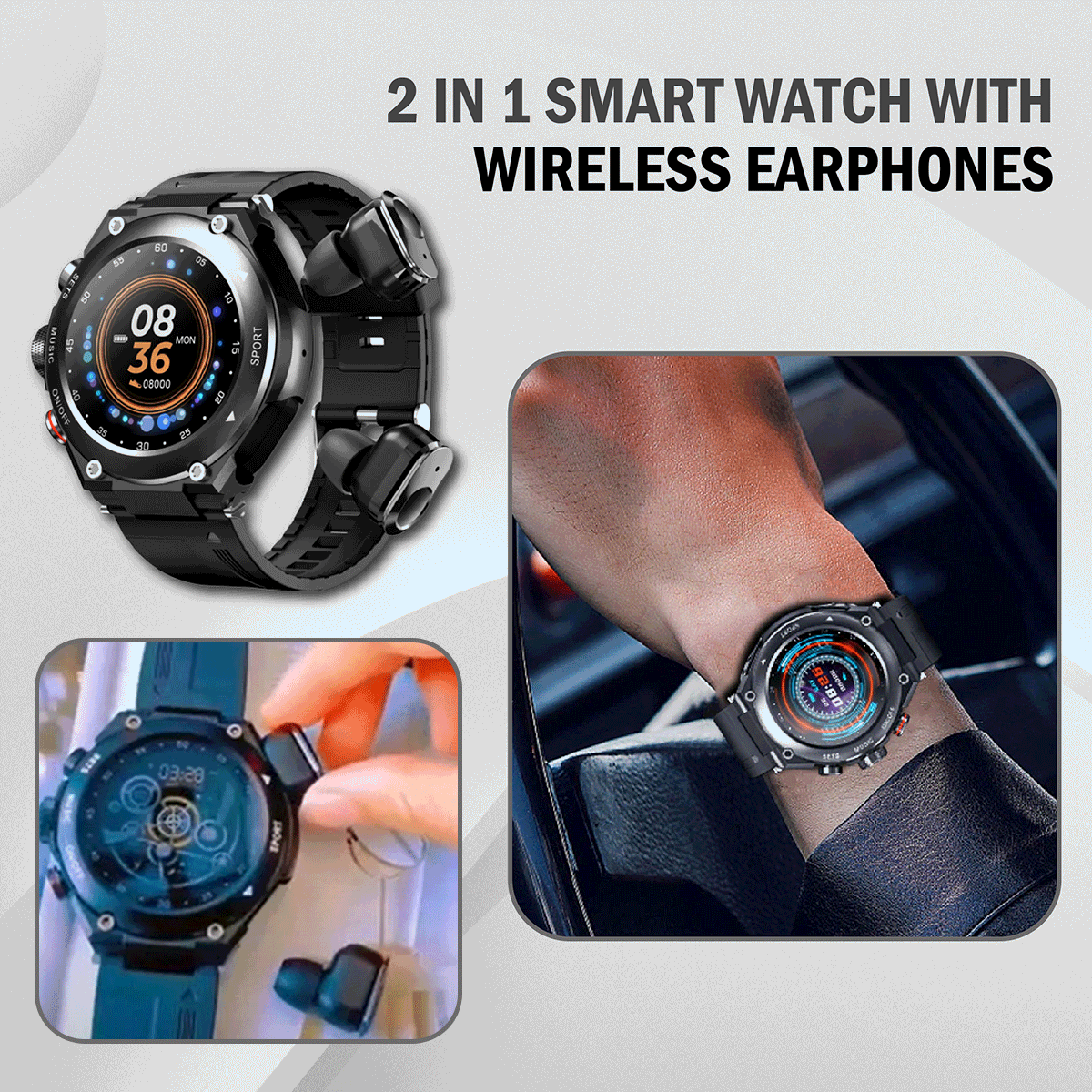 2 in 1 Smart Watch with Wireless Earphones