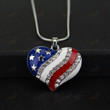 USA Labor Day American Flag Enamel Blue & Red Crystal Rhinestone Heart Patriotic 4th of July Independence Day Pendant Necklaces