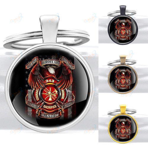 New Arrival Classic Firefighter Emergency Rescue Design Keychains Glass Dome Charm key Ring