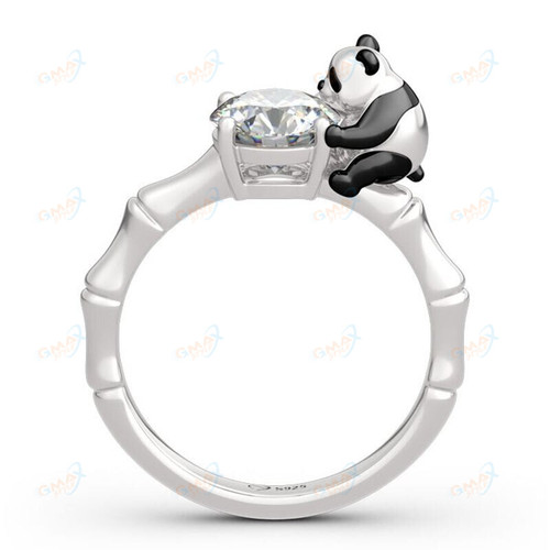 NEW Cute Panda Holding Zircon Bamboo Opening Adjustable Ring For Women Exquisite Jewelry