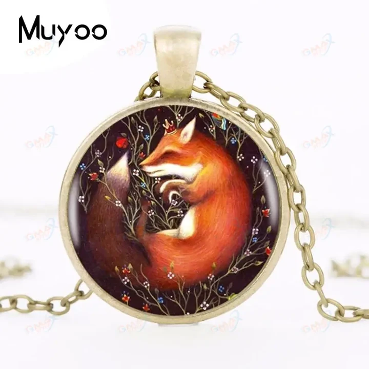 Sleeping Fox In Flowers Pendant Choker Statement Round Necklace For Women Dress Accessories Fashion Jewelry