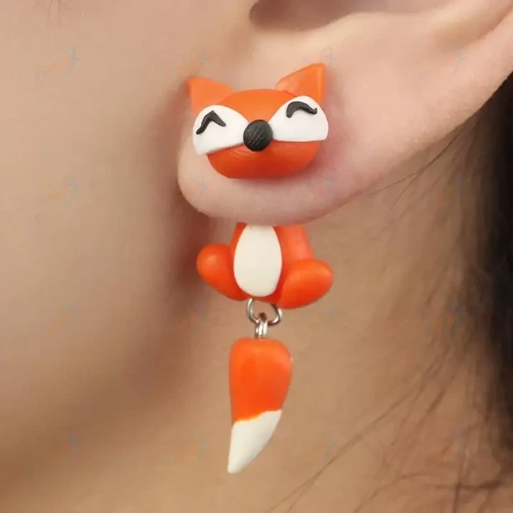 Creative Handmade polymer clay Fox earring