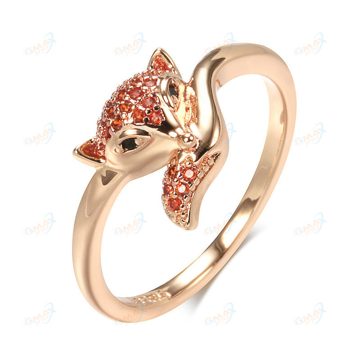 Rose Gold Fashion Fox Ring High Quality Natural Zircon Cute Animal Jewelry