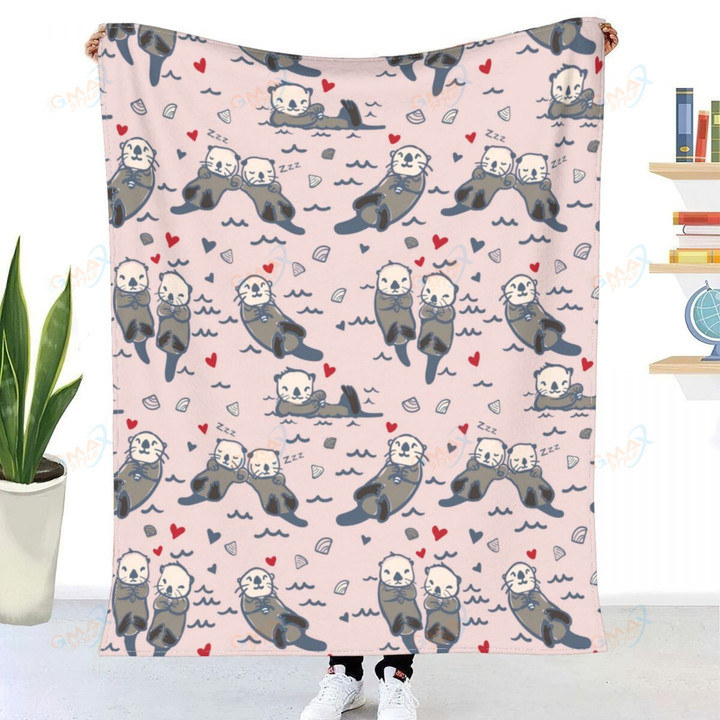 Cute Lovely Otter Throw Blanket Sherpa Blanket Bedding soft Blanket