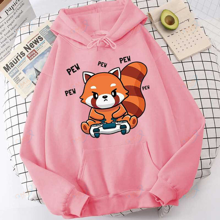 Cute Pew Red Panda Kawaii Print Womens Hoody