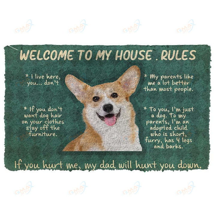 Please Remember Corgi House Rules Doormat Decor Print Carpet Corgi Lovers