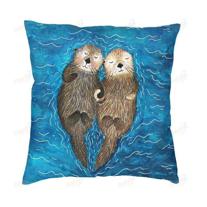 Kawaii Couple Sea Otters Nordic Throw Pillow Cover Decoration 3D Printed