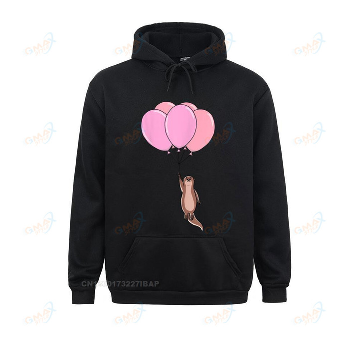 Otter Flying Pink Balloons Hoodies