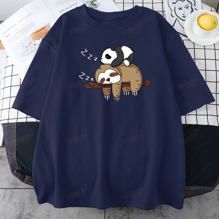 Kawaii Panda Sloth Print T-shirts Women