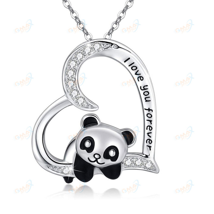 Panda Necklace Women Jewelry I Lover You Forever Heart Pendant Necklace