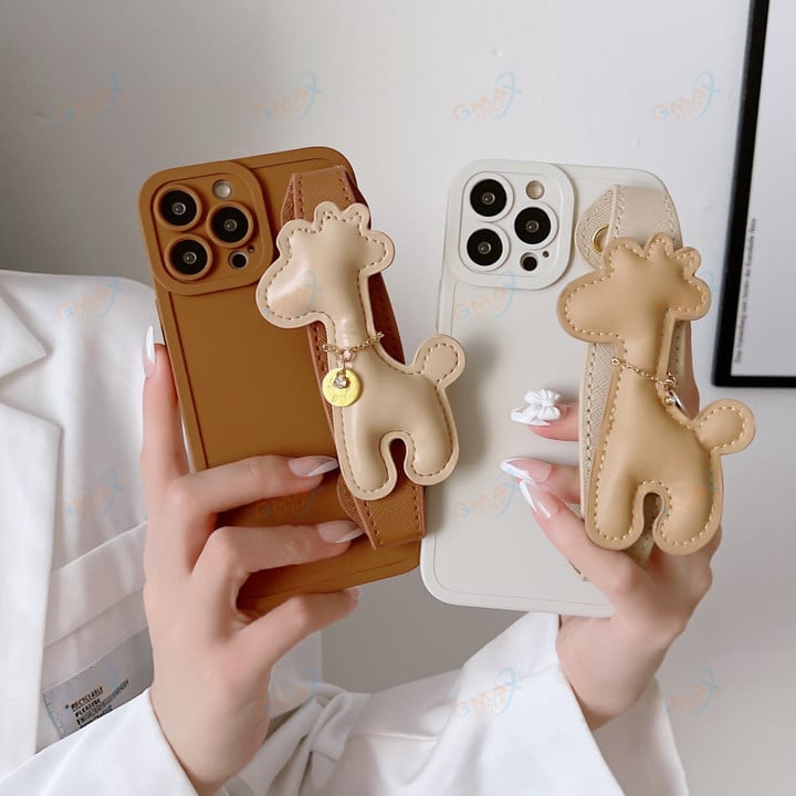 Leather Giraffe Wrist holder Stand lanyard Phone Case For Samsung S20 S21 FE S22 Plus Ultra + A32 A22 A33 A53 A03 A13 Cover