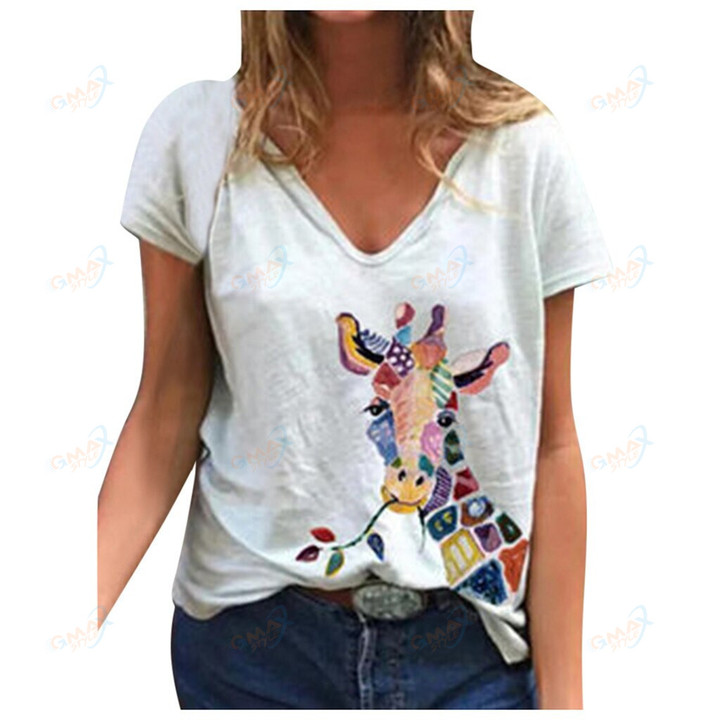 Giraffe Printed T-Shirt Tops Women