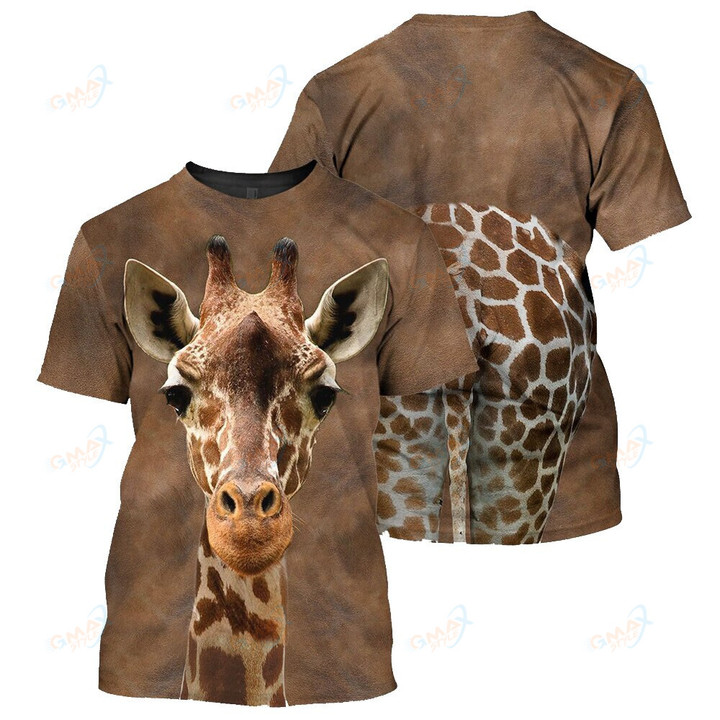 Funny Cute Giraffe Front and Back 3D Printed T Shirts Men Women H