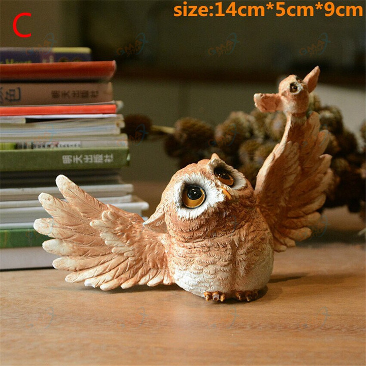 Cute Owl Sculpture Animal Figurine Crafts Miniature Garden Tabletop Shelves Ornament Home Decoration