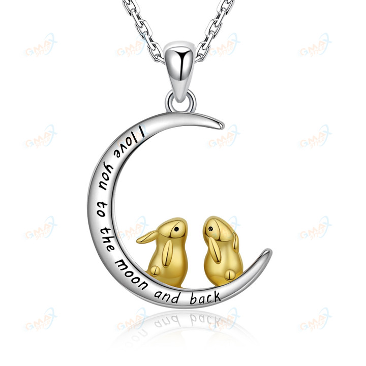 I Love You to The Moon and Back Necklace Bunny Rabbit Necklace Jewelry Gifts for Women Mom Daughter